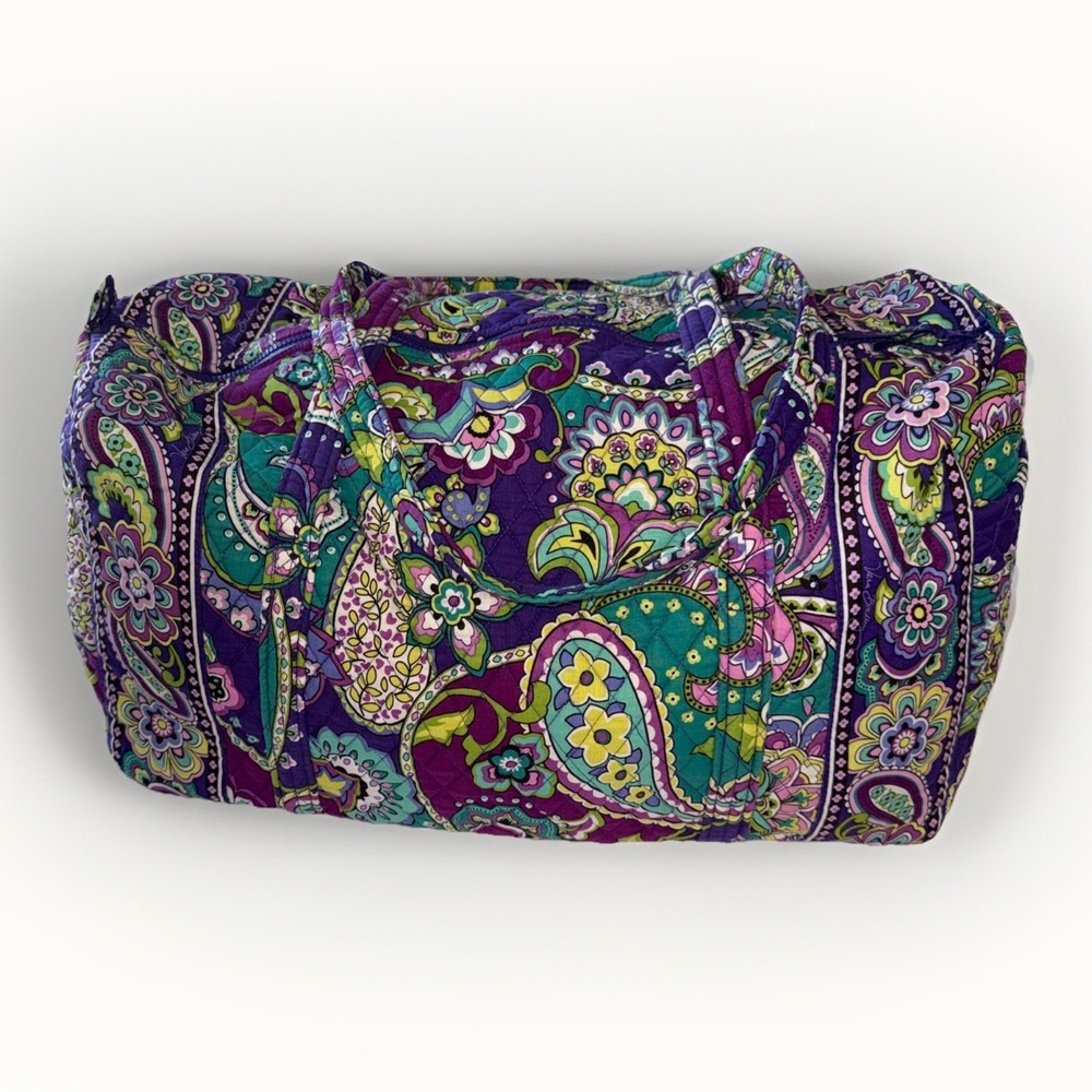 Vera Bradley Heather Large Duffel Bag Quilted Purple Travel CarryOn - Picture 2 of 8